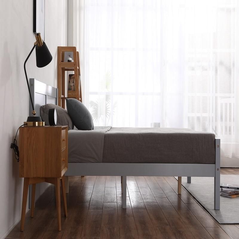 Nordic Simple Home Bedroom Furniture Double Solid Wooden Vertical Bed