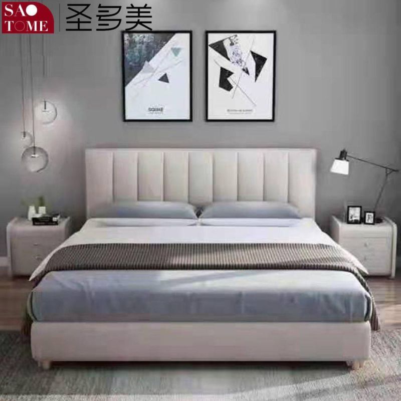 Modern Hotel Bedroom Furniture Dark Kaki Leather Double Bed