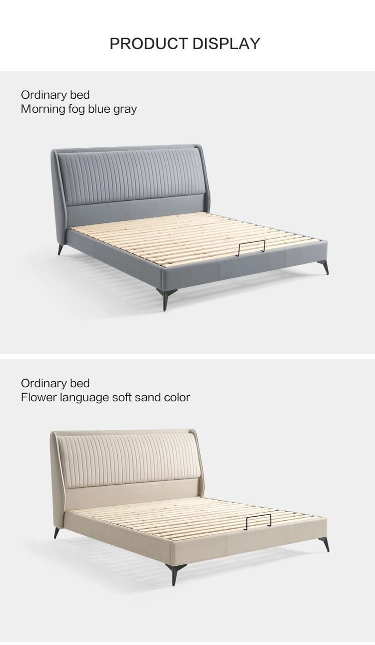 Linsy Luxury Blue Grey Headboard Storage Bed Leather Frame King Size Bed Set R335