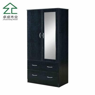 Black Color Two Doors Wardrobe with Handle and Mirror