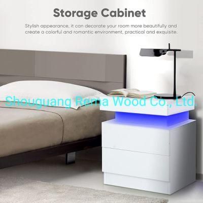 Hot Selling Bedside Table Nightstand Side Table with Colorful LED Light for Living Room