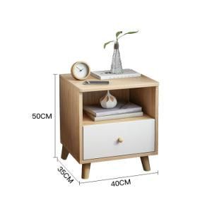 Luxury Design Hotel 1 Drawers Nightstands Customized Bedroom White and Gloden Leaf Finish Wooden Bedside Table