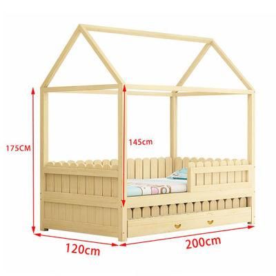 Natural Wood Safe Confortable House Bed Kids Furniture Large Storage Drawers Room Bed