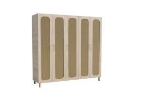 Wardrobe Armoire Light Oak Ash with Natural Woven Rattan Wood Wax Oil Paint with 5 Door