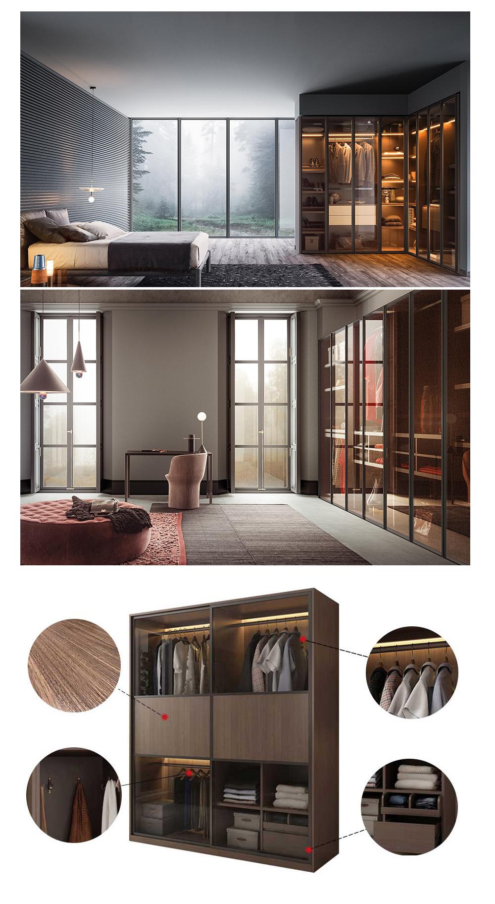 China Factory Price Simple and Modern Room Glass Wardrobe Design
