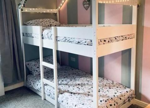 Wooden Furniture Children Wooden White Bunk Bed House Cabin Bed OEM