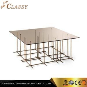 Modern Square Tempered Glass Coffee Table with Steel Metal Legs