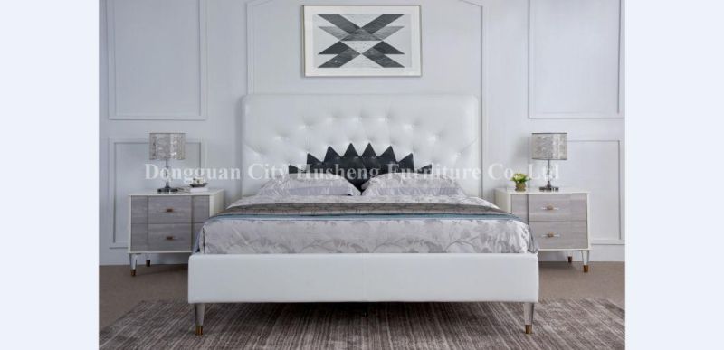 Modern & Simple Upholstered PU Leather King Size Bed for Promotion