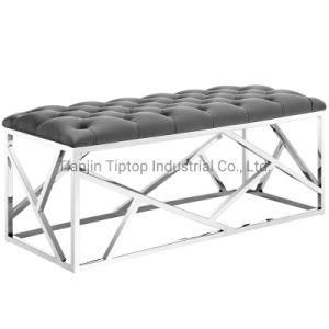 Modern New Design Stainless Steel Velvet Long Bench Dining Chair for Living Room Bed Bench