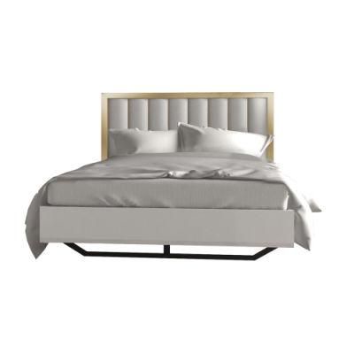 Nova Golden Side White Glossy Lacquer Bedroom Bed with Metal Support Rod