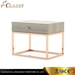Luxury Design Bedroom Furniture Wooden Bedside Table Nightstand with Golden Base