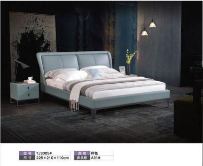 Simple Modern Wooden Home Hotel Bedroom Furniture Bedroom Set Wall Sofa Double Bed Leather King Bed (UL-BETJ3005)