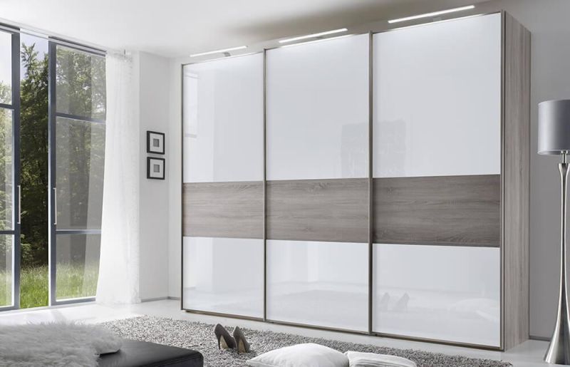 PA 4 Door Walk in Set Island White Wood Closet Luxury Mirror Wardrobe