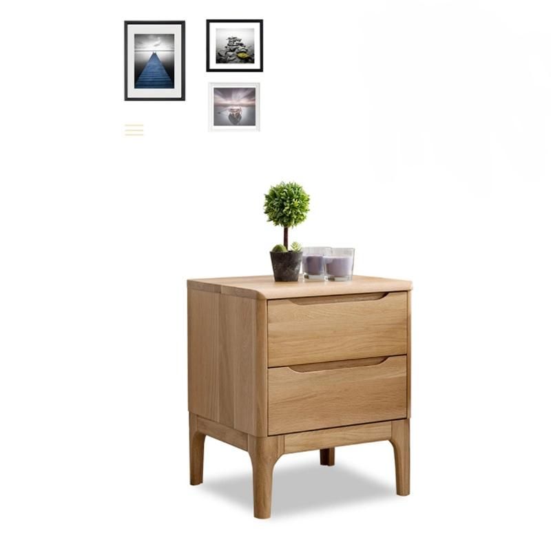 Nordic Bedside Table Full Solid Wood Simple Oak Bedside Cabinet Japanese-Style Log Color Bedroom Furniture Double Drawer Locker 0036