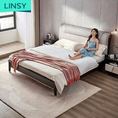 Linsy White Fabric Double Wooden Bed with Storage Ls173A1