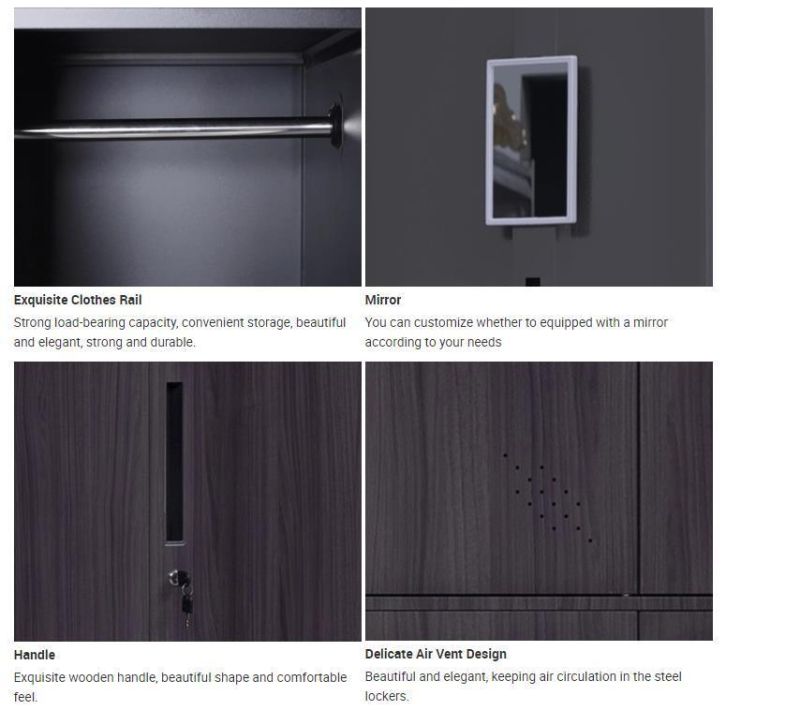 Steel Dark Wood Grain Almirah Wardrobe Multifunctional Closet Wardrobe