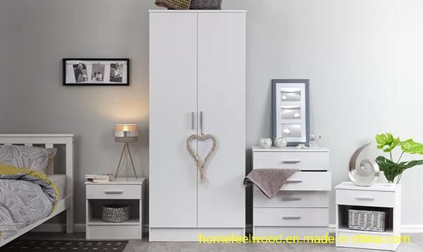 Galaxy White High Gloss Home Furniture Wardrobe Bedroom Set with Fsc (HF-WF312)