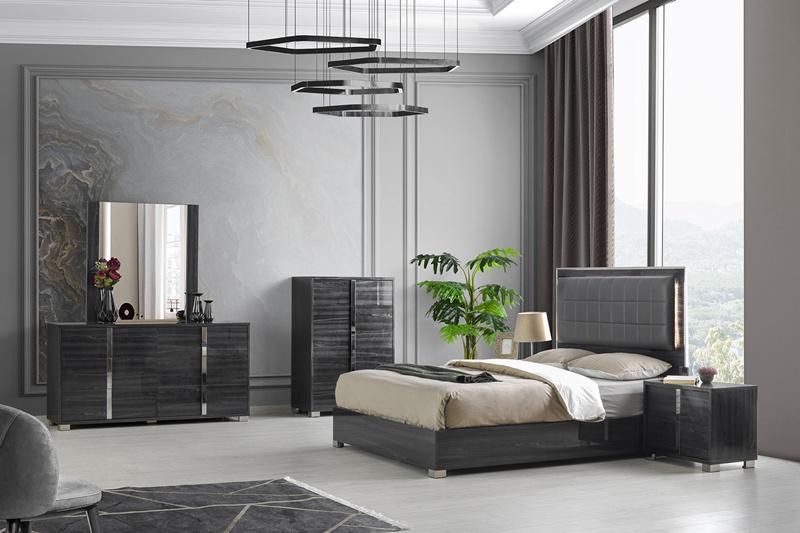Nova Contemporary Grey 6 Drawer High Gloss Dresser and Mirror