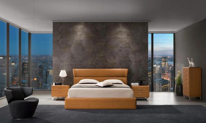 Double Simple Designs King and Queen Size Leather Modern Soft Wall Bed for Bedroom Furniture