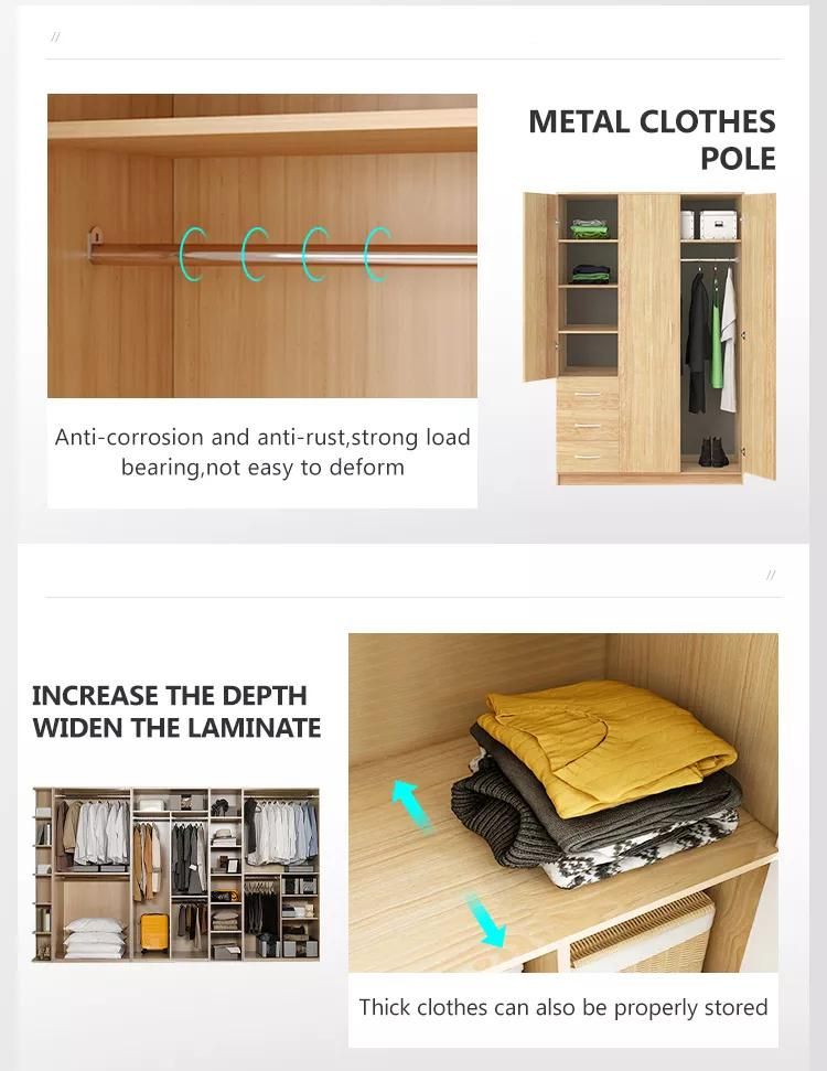Teak Color Metal Frame Wooden Single Door Wardrobe
