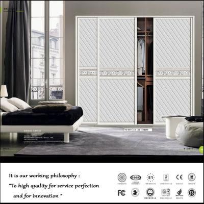 European Style PU Leather Sliding Wooden Bedroom Wardrobe