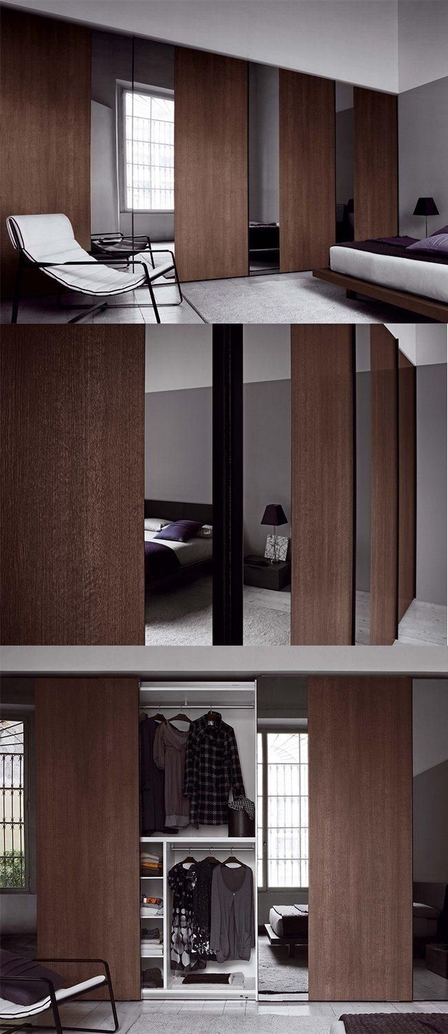 Classic Style Wooden Sliding Door Wardrobe Closet with Mirror
