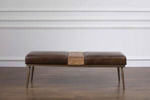 Loft Leather Bench with Metal Feet and Wood Pad