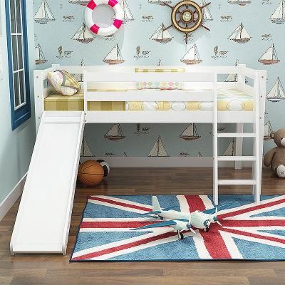 Junior Loft Bed, Kids Furniture Wood Bunk Bed with Slide