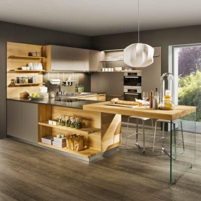 Modern Style Matte Lacquer MDF Natural Wooden Colored Kitchen Cabinets