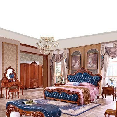 Wood Carved Bedroom Bed with Wardrobe in Optional Furniture Color