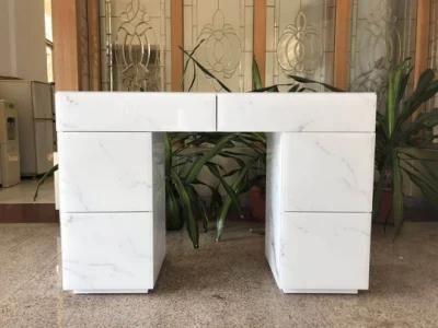 Modern Furniture White Marble Glass 6 Drawer MDF Elegant and Modern Dresser Mirror Dressing Table