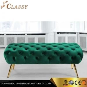 Stylish Green Velvet Ottoman Bench with Gold Pencil Legs