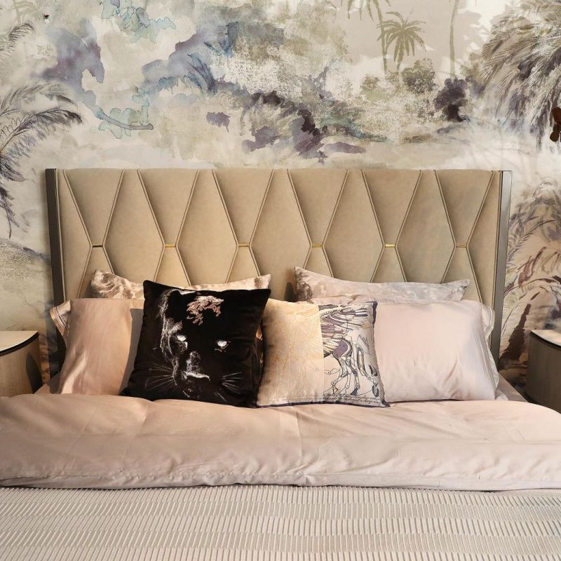 High End Home Furniture Modern Luxury Design Genuine Leather with Wooden Frame Bed