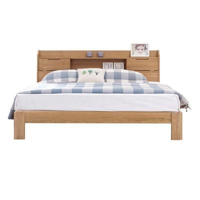 Nordic Style All Solid Wood High Box Bed, White Oak Double Bed 0031