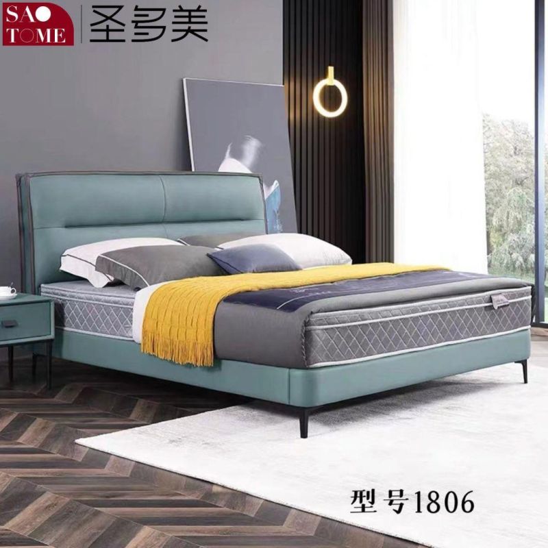 Modern Bedroom Furniture Sea Blue Tech Fabric Double Bed