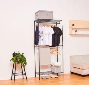 Double Rail Clothing Hanging Shelf Vintage Adjustable Steel Garment Rack with Cover