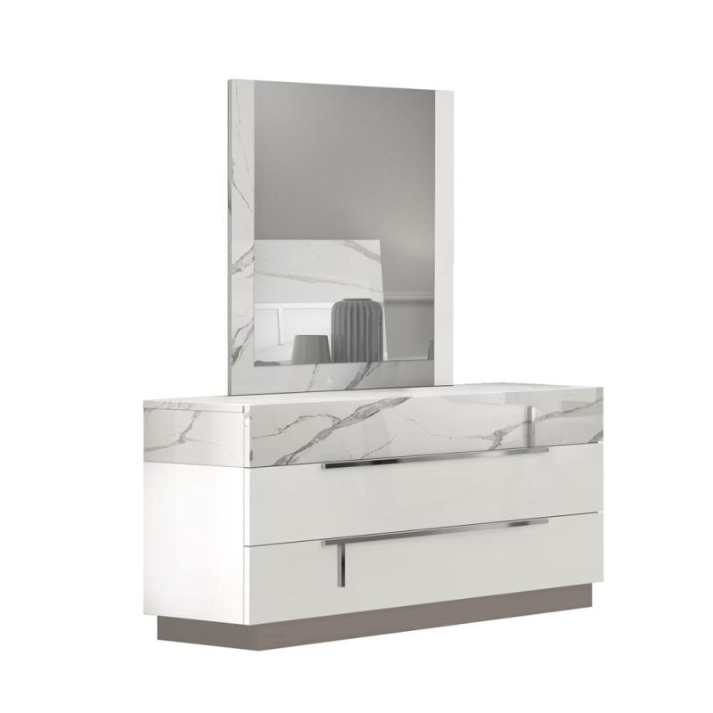 Nova 2110jaa005 MID-Century Style White & Grey Stripes Marble Finish Bedroom Suites Furniture
