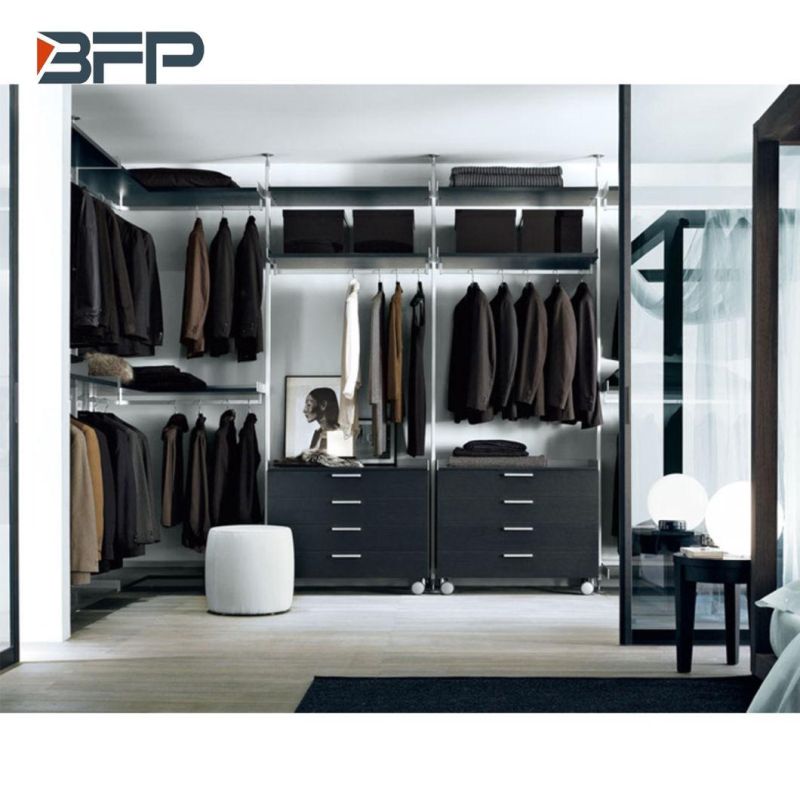 Stylish Walk in Wardrobe with Black Normcore Wood Grain Melamine Finish