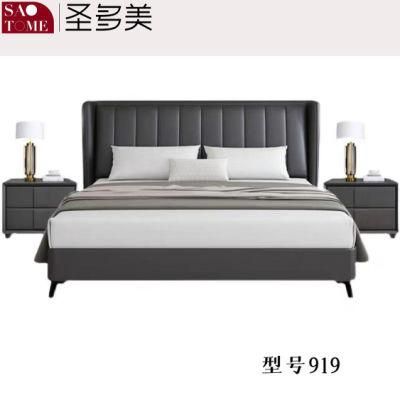 Dark Grey Leather Solid Wood Frame 1.5m 1.8m Double Bed