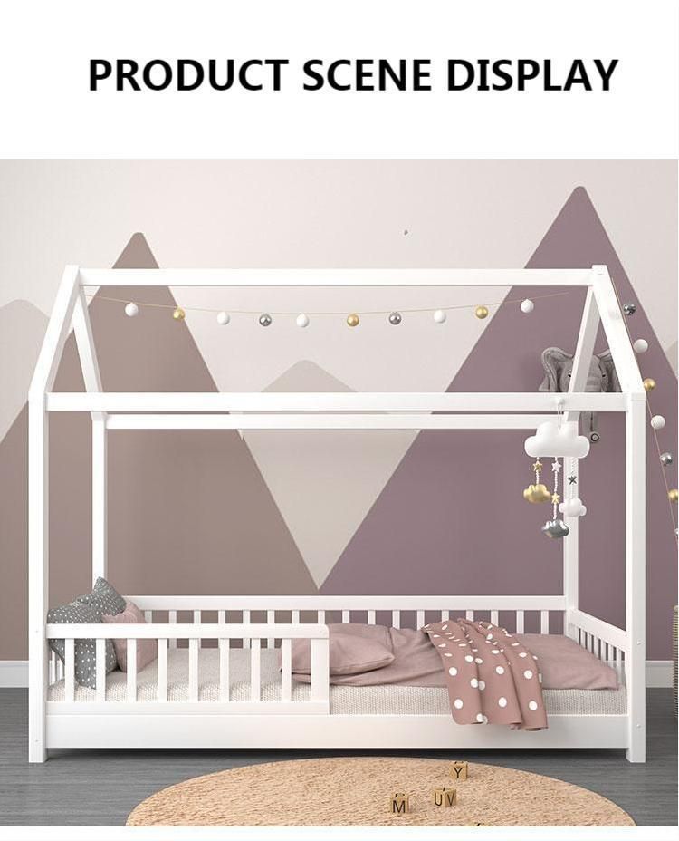 Ins Nordic Solid Wood Children′ S Tree House Bed Small House Childrens Bed with Guardrail Floor Bed