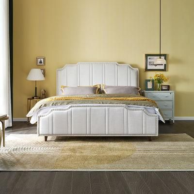 Quanu 105220 American Style Linen Fabric Bed Luxury up-Holstered Double Beds