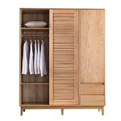 Nordic Japanese Style Solid Wood Wardrobe Simple Bedroom Furniture White Oak Sliding Door Wardrobe Storage Cabinet Custom 0038