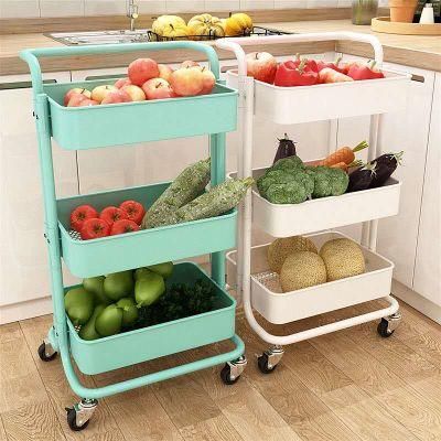 Household Bathroom Kitchen Trolley with Wheel 3-Tier Metal Rolling Cart