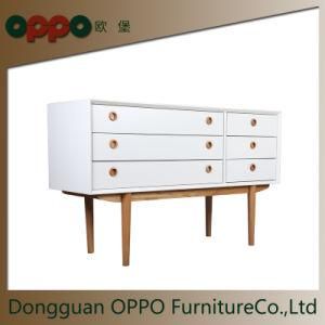 6 Drawers TV Stand with White Matte Lacquer Finish with Solid Wood Legs