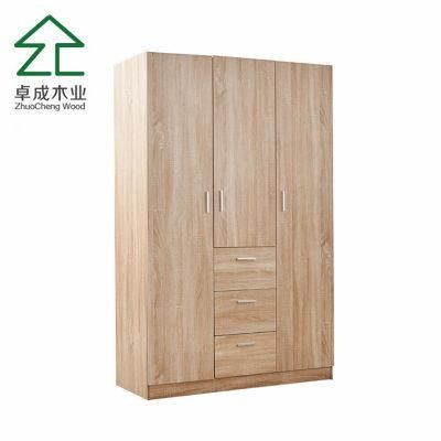 Oak Color 3 Doors 3 Drawers Wardrobe with Hinge and Handle