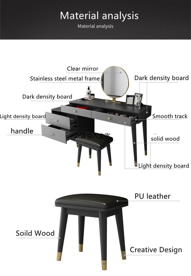 Nordic Simple Style Bedroom Hotel Home Furniture Wooden Computer Dressing Storage Table with Chair