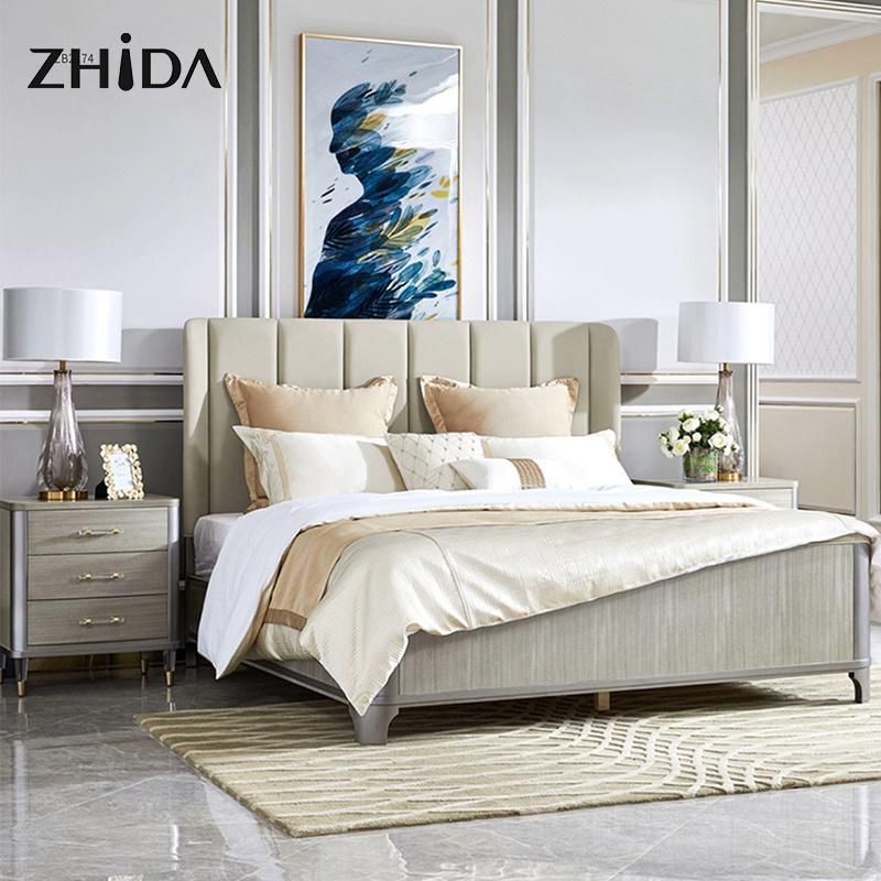 High End Home Furniture Modern Luxury Design Genuine Leather with Wooden Frame Bed