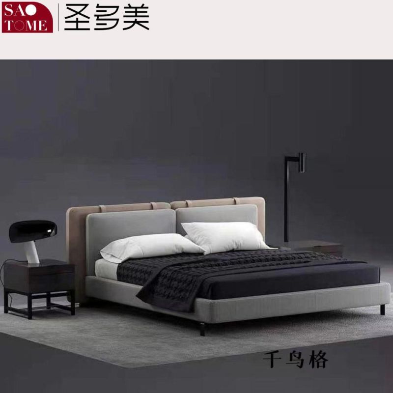 Modern Hotel Bedroom Furniture Dark Grey Leather Double Bed