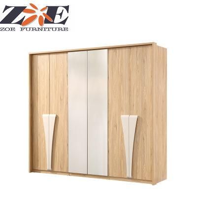 Modern MDF Cheap Bedroom Wardrobe with Two Mirror Doors and Four Wooden Doors