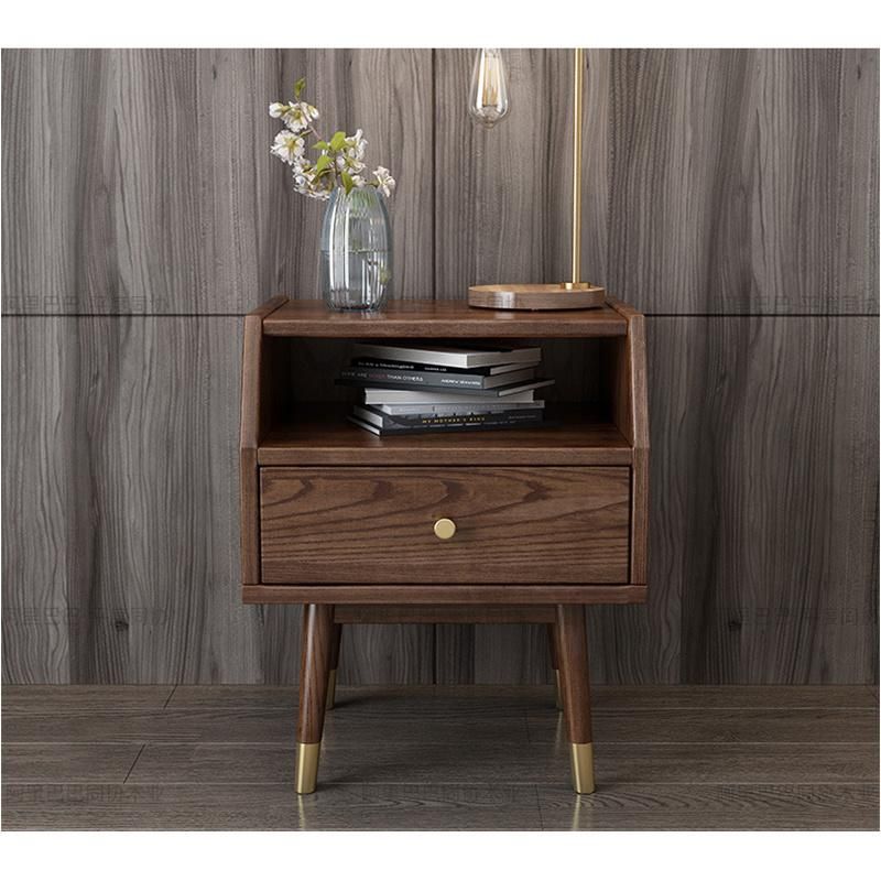 All Solid Wood Nordic Light Luxury Ash Wood Simple Bedside Table Walnut Storage Cabinet Side Cabinet Wood Wax Oil Furniture 0029